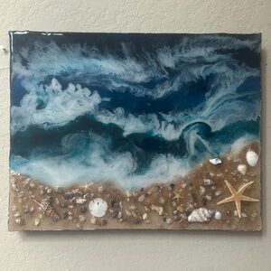 Handmade Ocean Resin Art on Canvas. NWOT